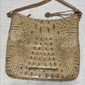 Elegant Cream Crocodile-Embossed Brahmin Shoulder Bag